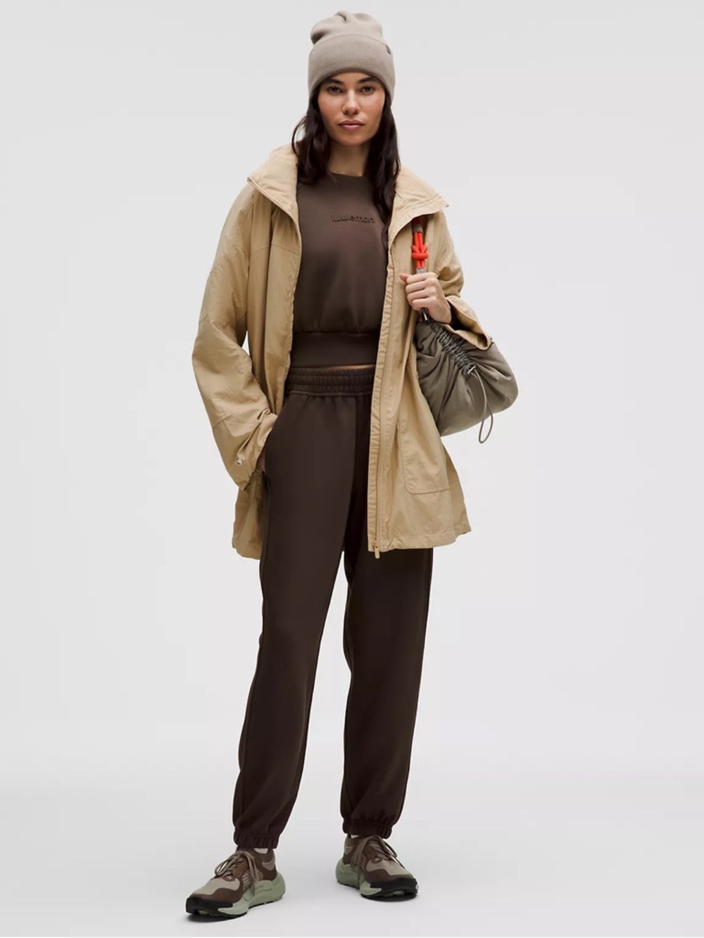 Lululemon XS hooded mid length utility jacket trench tan